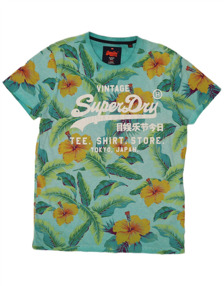 SUPERDRY Mens Graphic T-Shirt Top XL Blue Floral Cotton