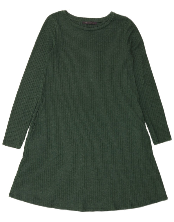 Marks & Spencer Womens Long Sleeve Jumper Dress UK 8 Small Green Polyester