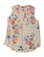 JOULES Womens Sleeveless Blouse Top UK 14 Medium  White Floral Cotton