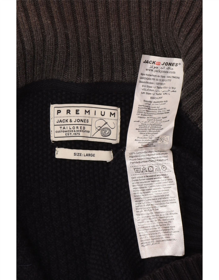 Jack & Jones Mens Cardigan Sweater Large Black Cotton