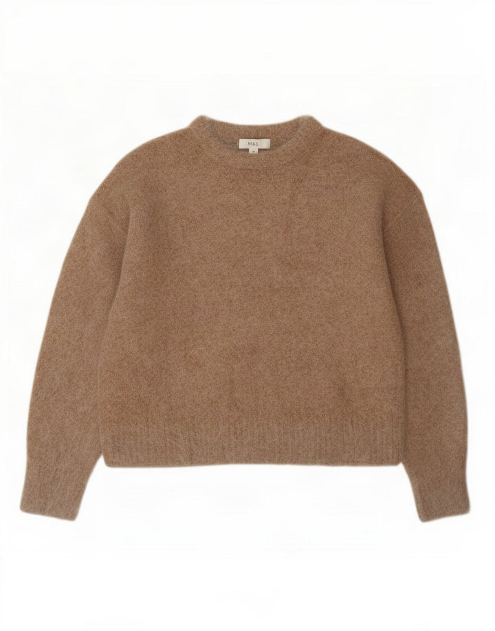Marks & Spencer Womens Crew Neck Jumper Sweater UK 14 Medium Beige Wool