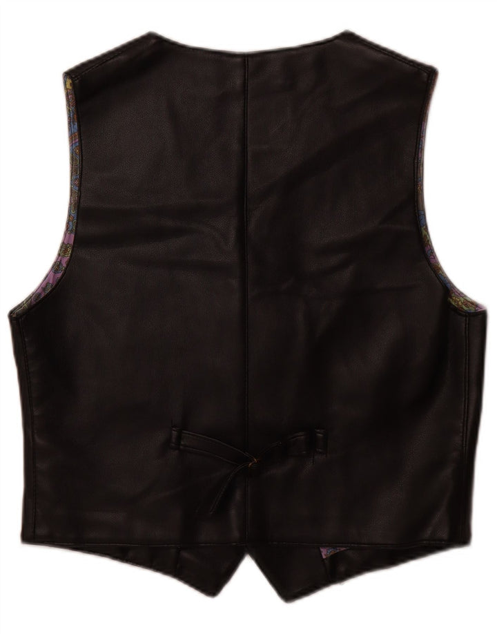 VINTAGE Mens Leather Waistcoat Medium Black