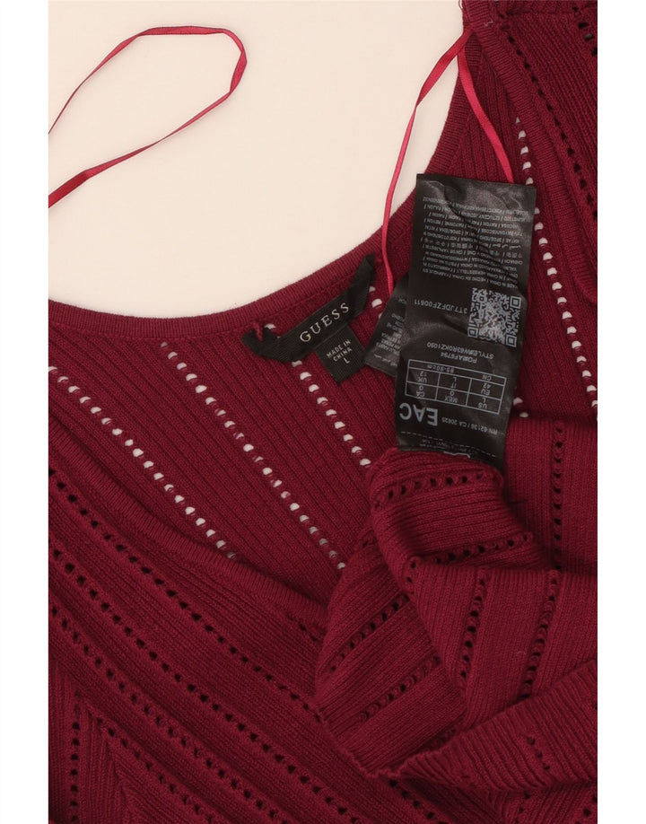 GUESS Womens V-Neck Jumper Sweater UK 12 Medium Burgundy Rayon