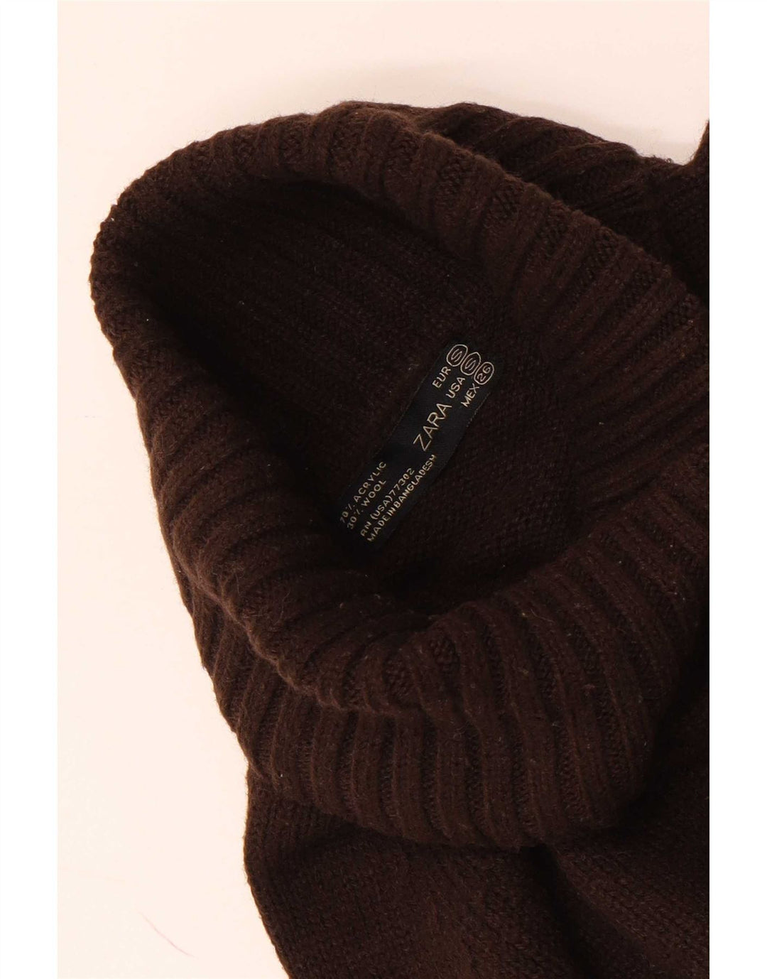 Zara Womens Roll Neck Jumper Sweater UK 10 Small Brown Acrylic