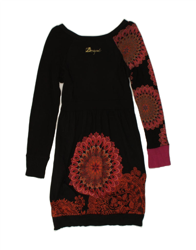 DESIGUAL Womens Graphic Long Sleeve Jumper Dress UK 12 Medium Black Vintage Desigual and Second-Hand Desigual from Messina Hembry 