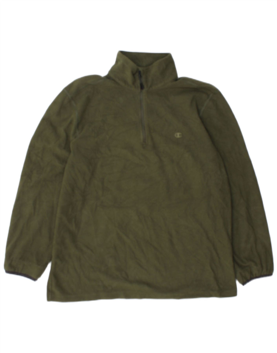 Champion Mens Zip Neck Fleece Jumper Large Khaki Polyester