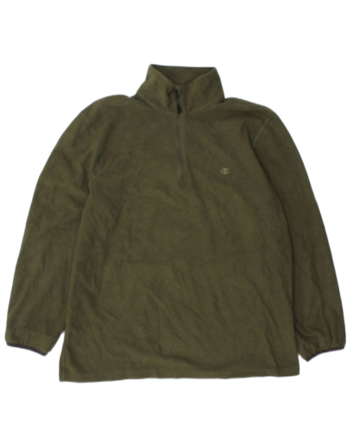 Champion Mens Zip Neck Fleece Jumper Large Khaki Polyester