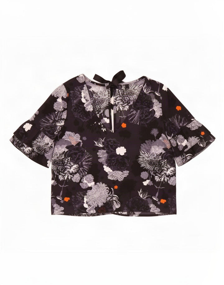 Topshop Womens Oversized Blouse Top UK 6 XS Black Floral Polyester
