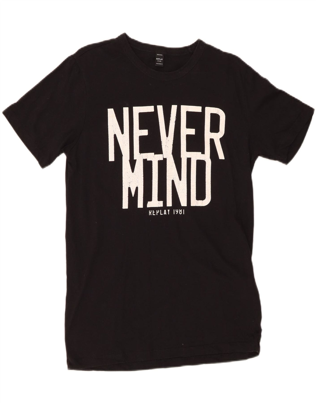 REPLAY Mens Graphic T-Shirt Top Medium Black Cotton