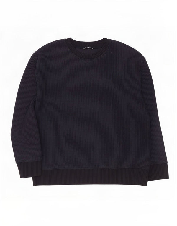 Zara Womens Oversized Boat Neck Jumper Sweater UK 16 Large Navy Blue