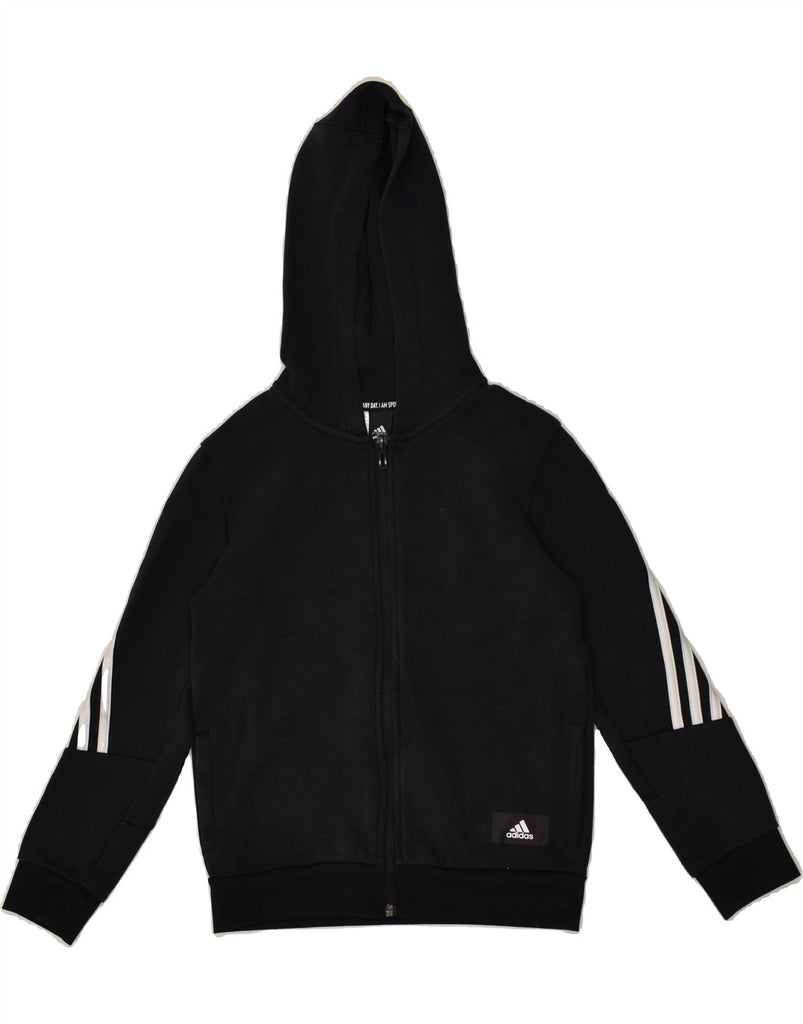 ADIDAS Boys Zip Hoodie Sweater 9-10 Years Black Cotton | Vintage Adidas | Thrift | Second-Hand Adidas | Used Clothing | Messina Hembry 