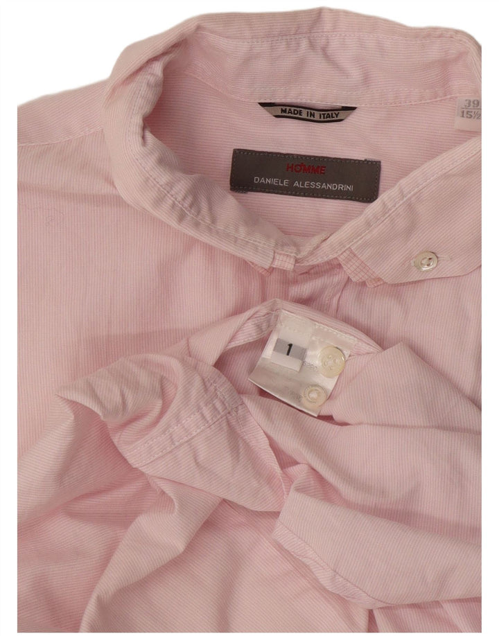 Daniele Alessandrini Mens Shirt Size 39 15 1/2 Medium Pink Pinstripe