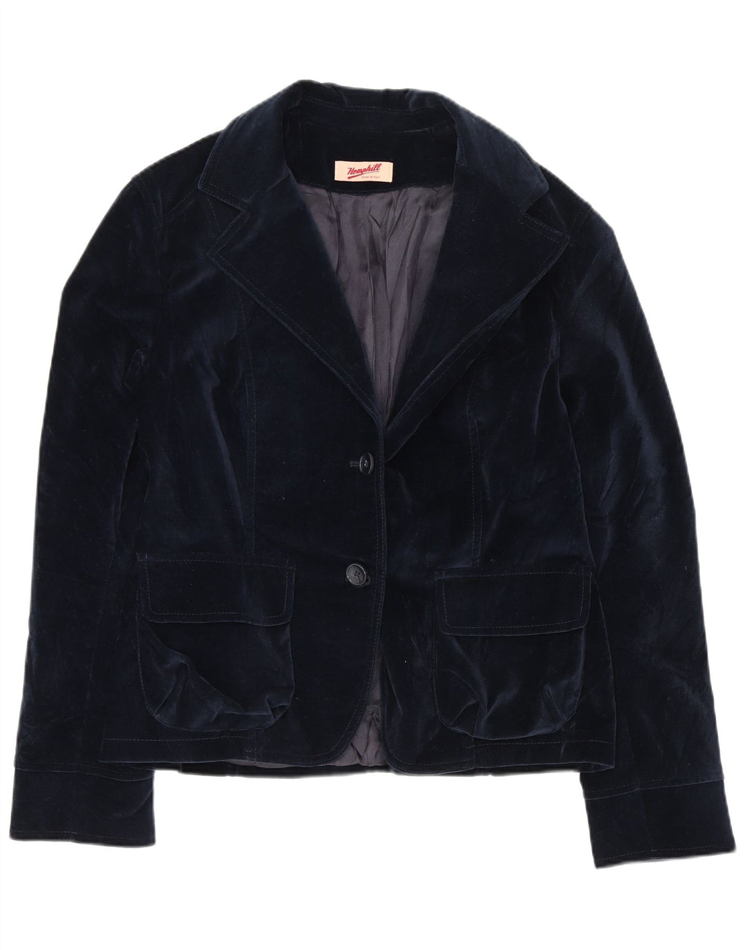 Vintage Womens 2 Button Velvet Blazer Jacket IT 44 Medium Navy Blue Cotton