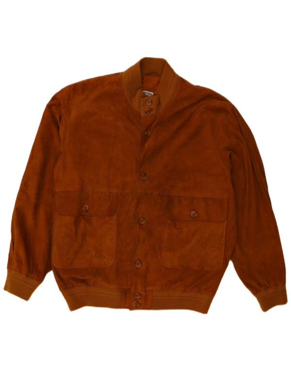 Vintage Mens Suede Bomber Jacket UK 40 Large Brown Leather
