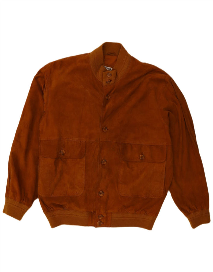 Vintage Mens Suede Bomber Jacket UK 40 Large Brown Leather