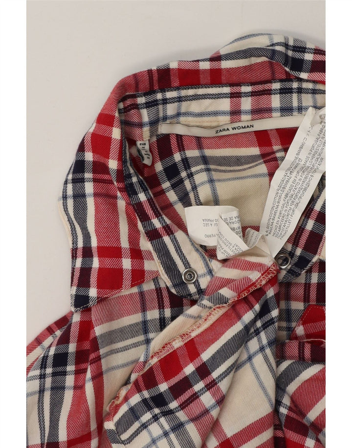 Zara Womens Flannel Shirt UK 14 Medium Red Check Cotton