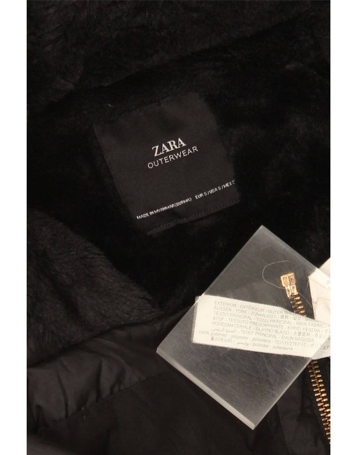 Zara Womens Hooded Padded Jacket UK 10 Small Black Polyester