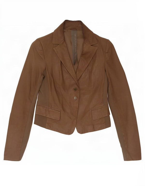 Patrizia Pepe Womens 2 Button Leather Blazer Jacket IT 44 Medium Brown