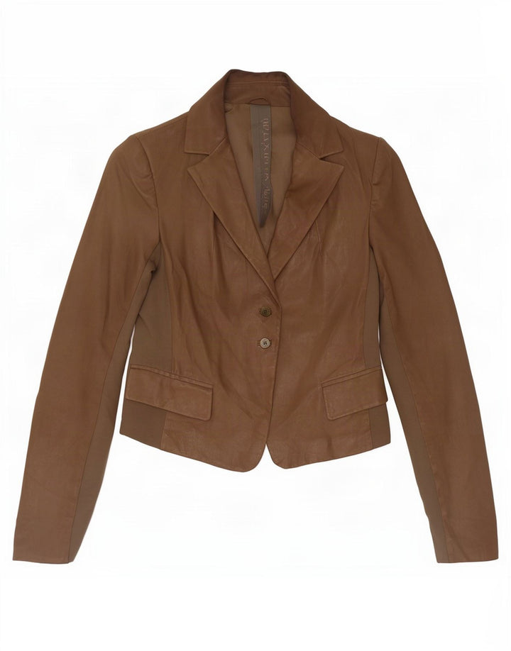 Patrizia Pepe Womens 2 Button Leather Blazer Jacket IT 44 Medium Brown