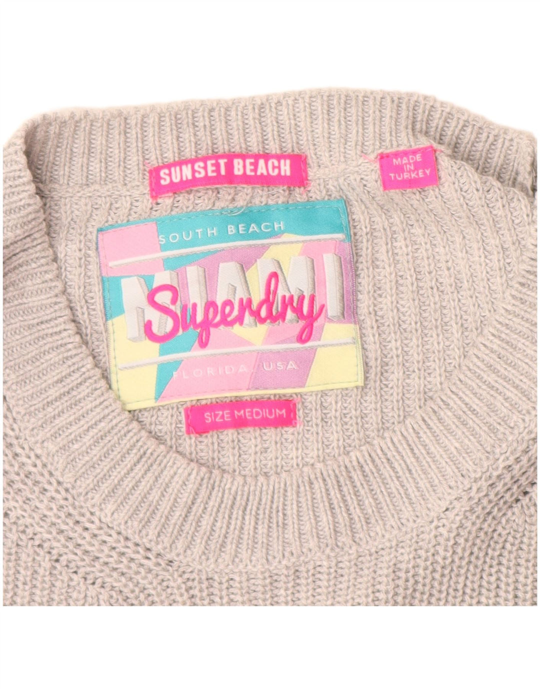 SUPERDRY Womens Graphic Boat Neck Jumper Sweater UK 14 Medium Grey