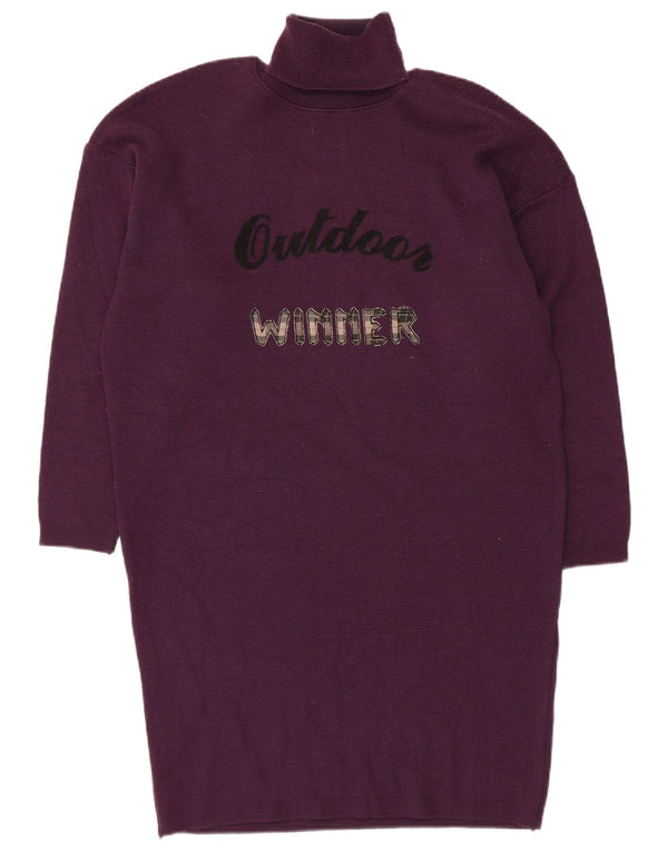 Vintage Womens Graphic Jumper Dress UK 16 Large Purple Wool