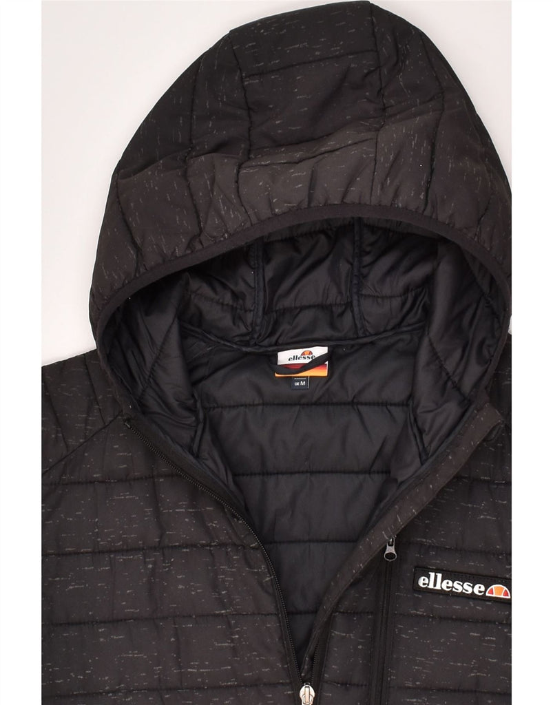 ELLESSE Mens Hooded Padded Jacket UK 38 Medium Black Flecked Polyester | Vintage Ellesse | Thrift | Second-Hand Ellesse | Used Clothing | Messina Hembry 