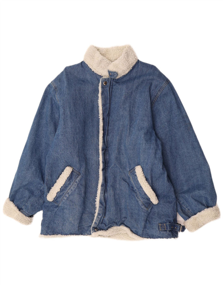 Vintage Mens Sherpa Denim Jacket UK 38 Medium Blue Cotton