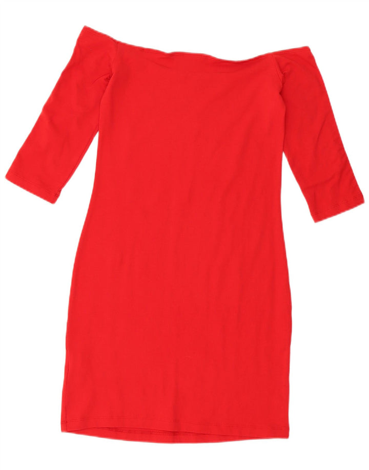 Adidas Womens Mini Off Shoulder Dress UK 12 Medium Red Cotton