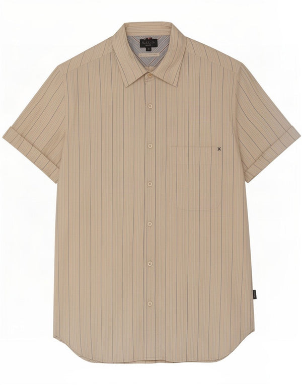 Paul Smith Mens Short Sleeve Shirt Medium Beige Striped Cotton