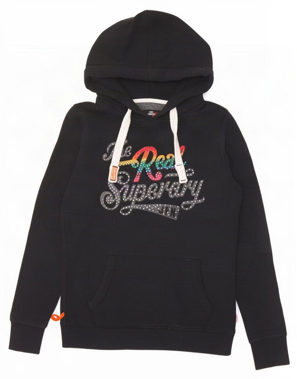 Superdry Womens Graphic Hoodie Jumper UK 10 Small Black Cotton