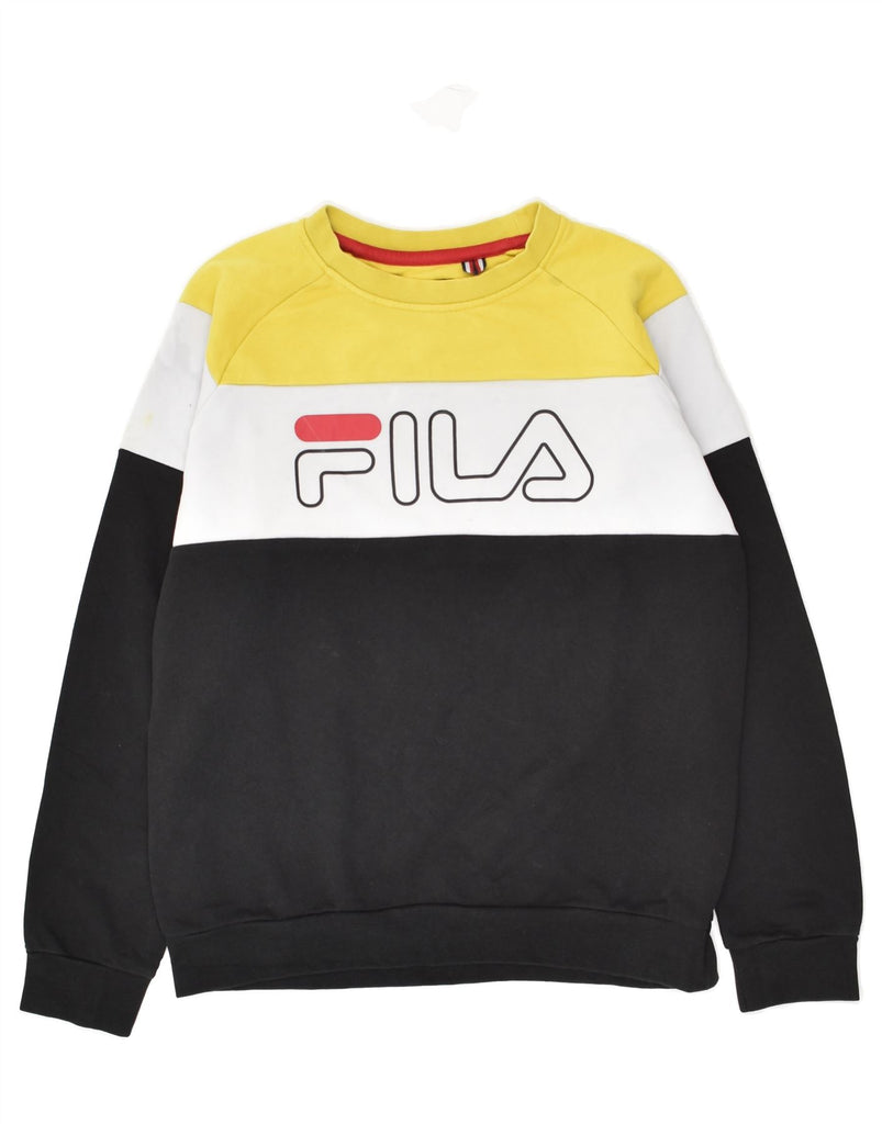 FILA Boys Graphic Sweatshirt Jumper 11-12 Years Black Colourblock Cotton | Vintage Fila | Thrift | Second-Hand Fila | Used Clothing | Messina Hembry 