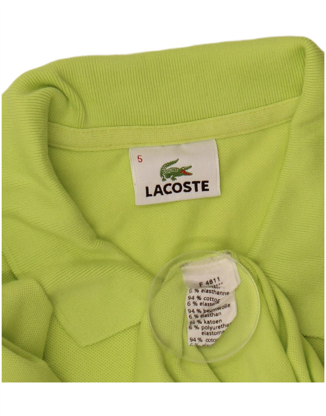 LACOSTE Mens Polo Shirt Size 5 Large Green Cotton