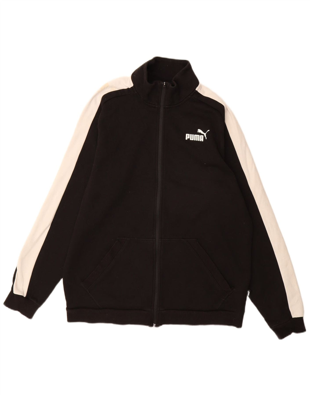 PUMA Mens Tracksuit Top Jacket Medium Black Colourblock Cotton