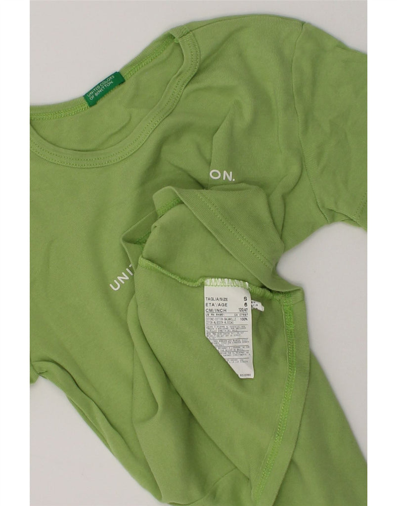 BENETTON Girls Graphic T-Shirt Top 5-6 Years Small  Green Cotton | Vintage Benetton | Thrift | Second-Hand Benetton | Used Clothing | Messina Hembry 