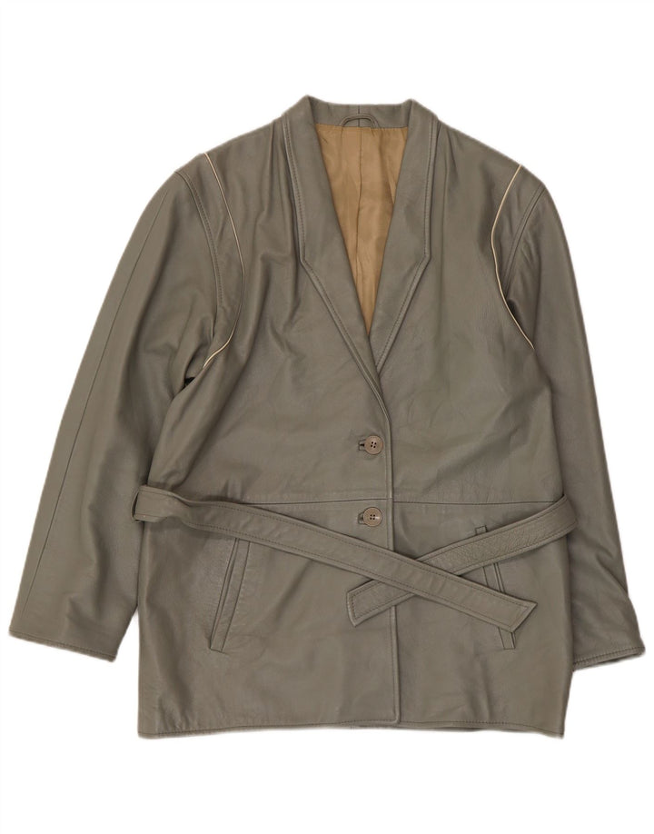 Vintage Womens Leather Jacket IT 44 Medium Grey