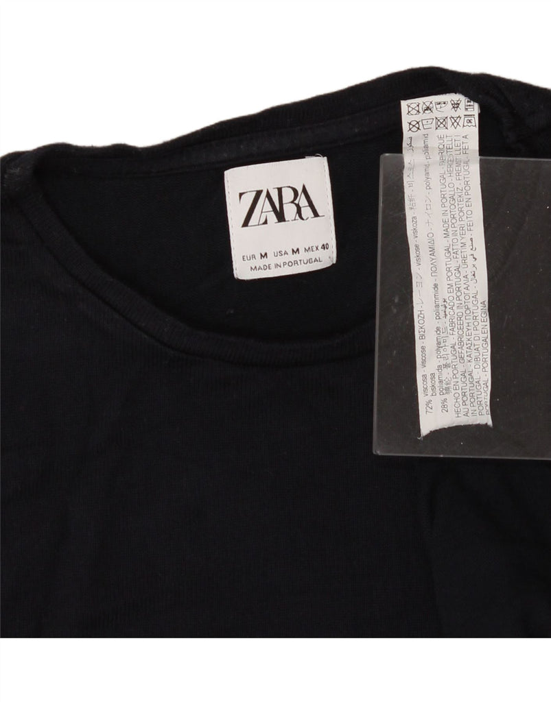 ZARA Womens T-Shirt Top UK 14 Medium Black Viscose Vintage Zara and Second-Hand Zara from Messina Hembry 