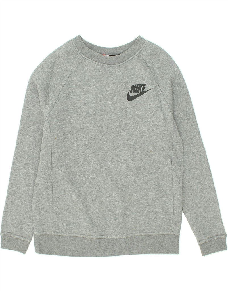 NIKE Womens Graphic Sweatshirt Jumper UK 6 XS Grey Cotton | Vintage Nike | Thrift | Second-Hand Nike | Used Clothing | Messina Hembry 