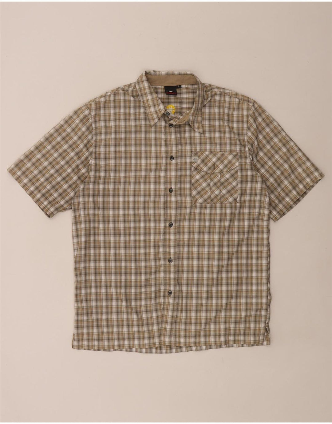 MC Kinley Mens Short Sleeve Shirt Medium Khaki Check Polyester