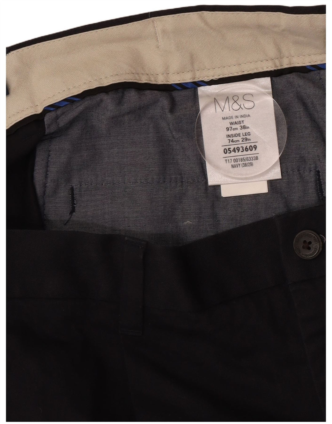 Marks & Spencer Mens Pegged Chino Trousers W38 L29 Navy Blue Cotton