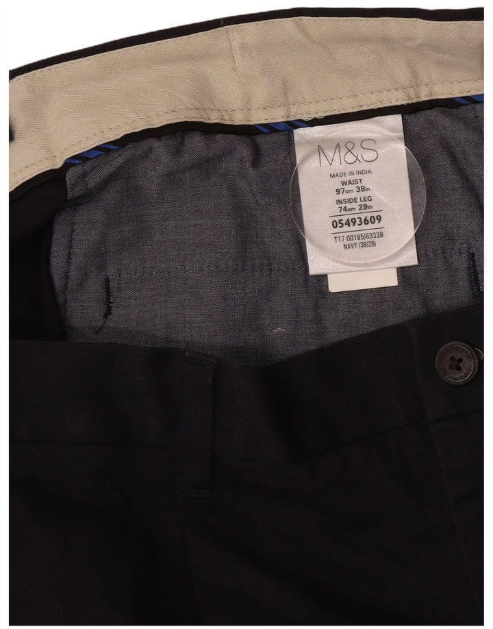 Marks & Spencer Mens Pegged Chino Trousers W38 L29 Navy Blue Cotton
