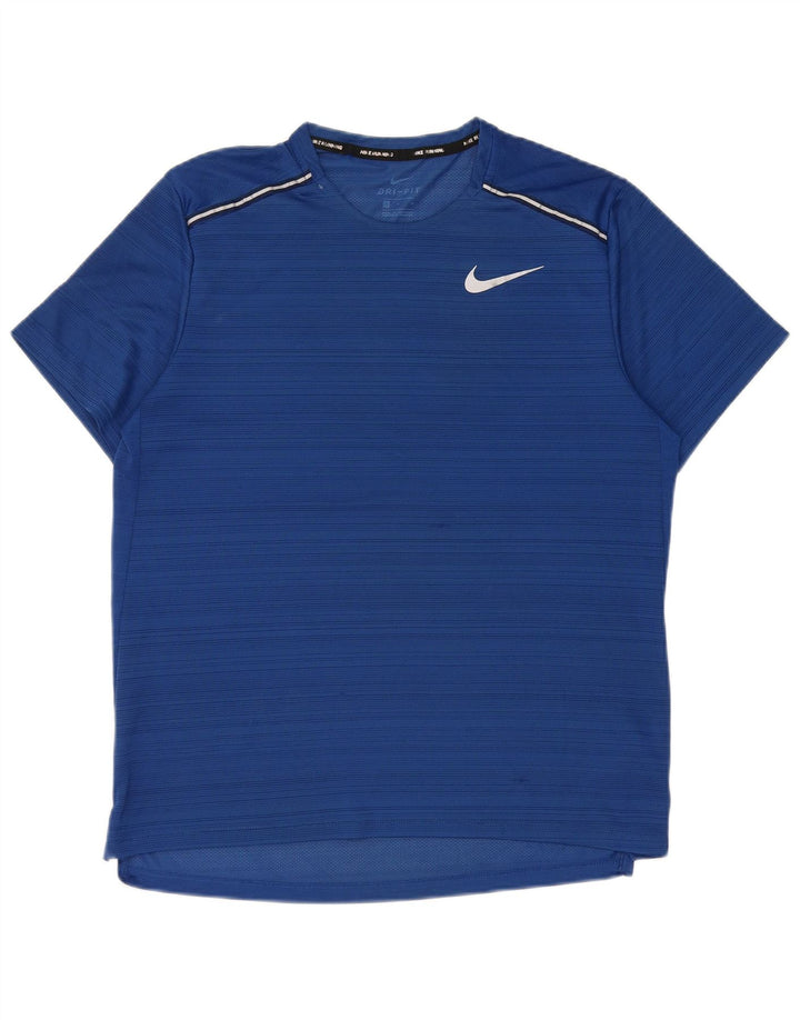 Nike Mens Dri Fit T-Shirt Top Medium Blue Pinstripe Polyester