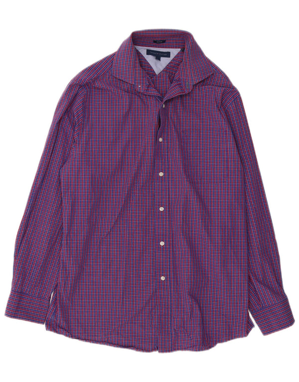 Tommy Hilfiger Mens Slim Fit Shirt Size 16 Large Blue Check Cotton