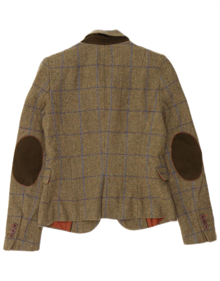 Zara Womens 1 Button Blazer Jacket UK 10 Small Khaki Check