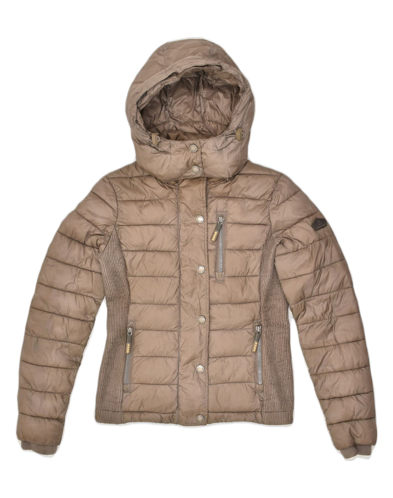 SUPERDRY Womens Hooded Padded Jacket UK 10 Small Brown Polyester | Vintage Superdry | Thrift | Second-Hand Superdry | Used Clothing | Messina Hembry 