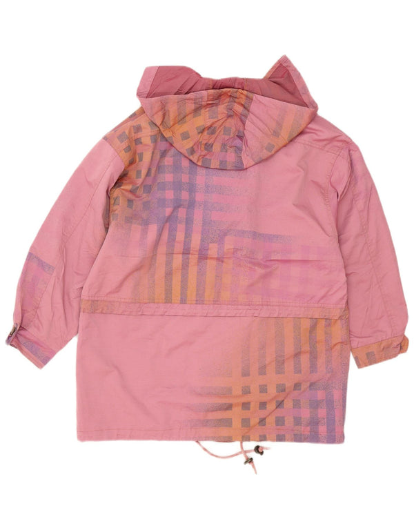 Vintage Womens Hooded Windbreaker Jacket EU 38 Medium Pink Check Cotton
