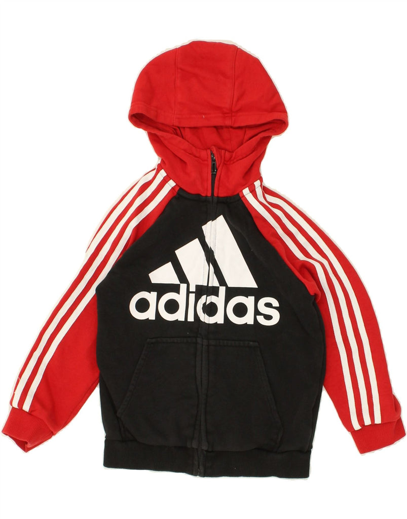 ADIDAS Boys Graphic Hoodie Jumper 6-7 Years Red Colourblock Cotton | Vintage Adidas | Thrift | Second-Hand Adidas | Used Clothing | Messina Hembry 