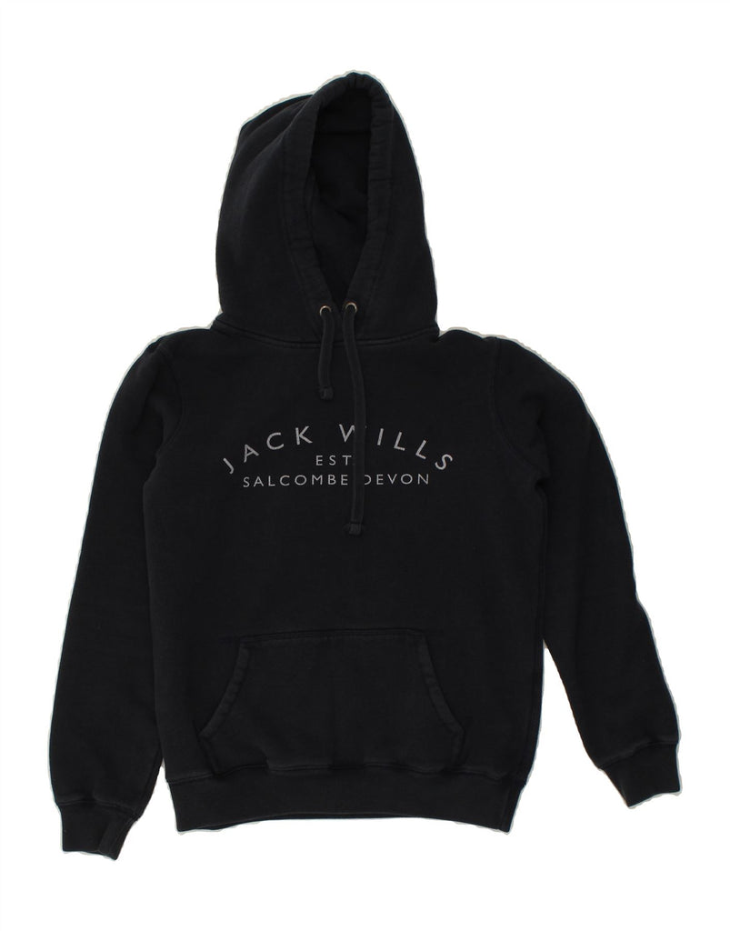 JACK WILLS Womens Graphic Hoodie Jumper UK 10 Small  Navy Blue Cotton | Vintage Jack Wills | Thrift | Second-Hand Jack Wills | Used Clothing | Messina Hembry 