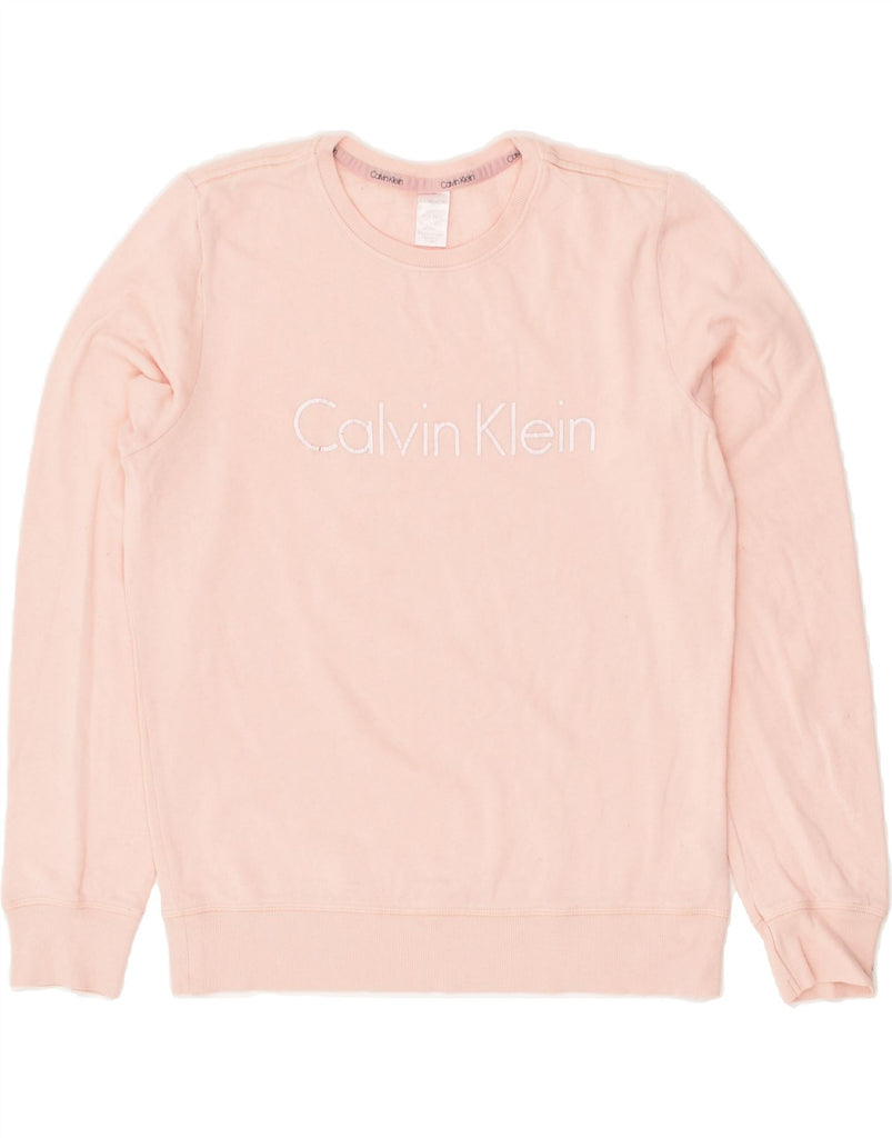 CALVIN KLEIN Womens Oversized Graphic Hoodie Jumper UK 10 Small Pink | Vintage Calvin Klein | Thrift | Second-Hand Calvin Klein | Used Clothing | Messina Hembry 