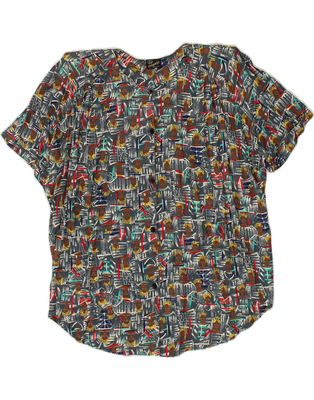 VINTAGE Womens Abstract Pattern Short Sleeve Shirt Blouse UK 18 XL Grey Vintage Vintage and Second-Hand Vintage from Messina Hembry 