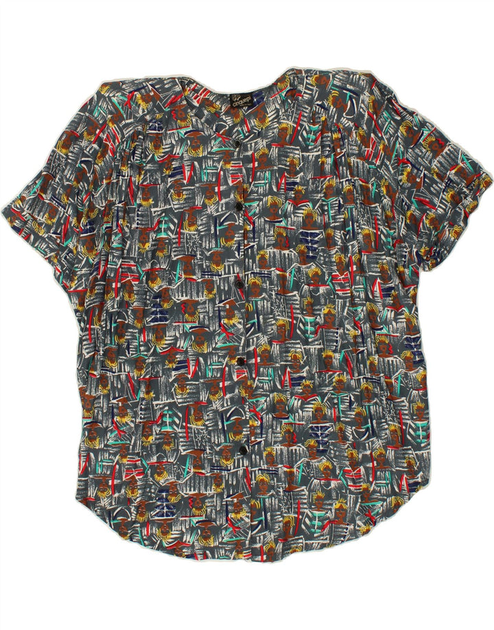 VINTAGE Womens Abstract Pattern Short Sleeve Shirt Blouse UK 18 XL Grey Vintage Vintage and Second-Hand Vintage from Messina Hembry 